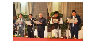 The Governor of Arunachal Pradesh Shri JP Rajkhowa administered the Oath of Five Cabinet Ministers Shri Kamlung Mossang, Shri Wanglin Lowangdong, Shri Tenzing Norbu Thongdok, Shri Kumar Waii and Shri Lombo Tayeng at the Darbar Hall of Raj Bhavan, Itanagar on 5th March 2016.